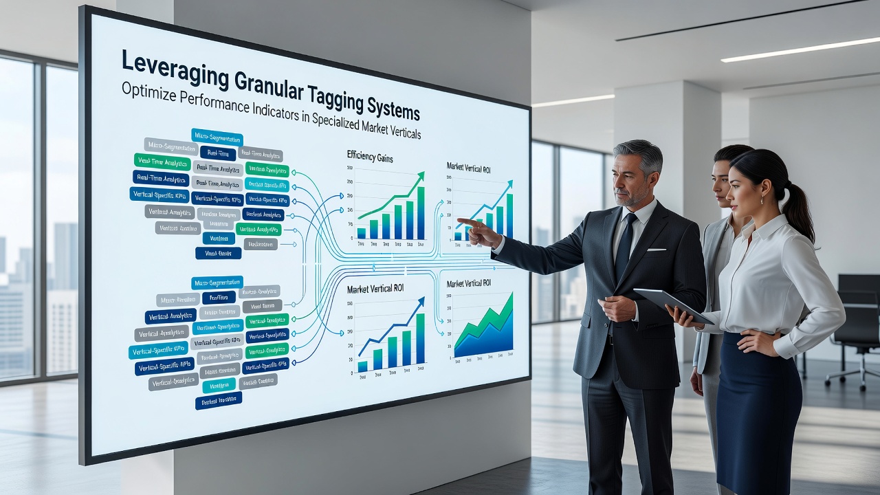 Dashboard view showing tagged performance indicators segmented by market vertical
